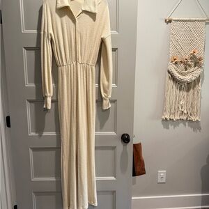 PrettyLittleThing Cream Long Sleeve Jumpsuit